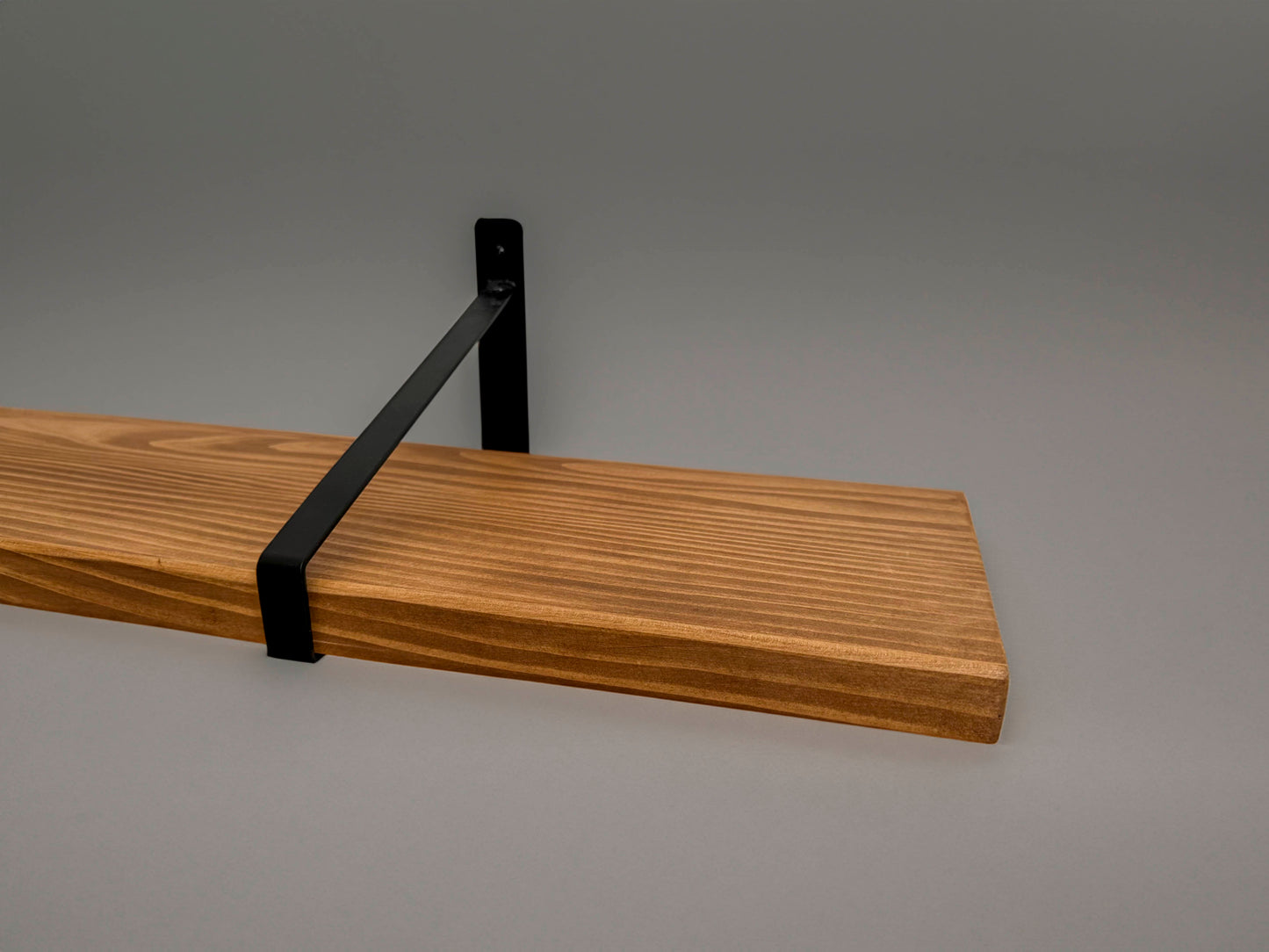 Wooden shelf on suspense bracket with Fiddes colour range