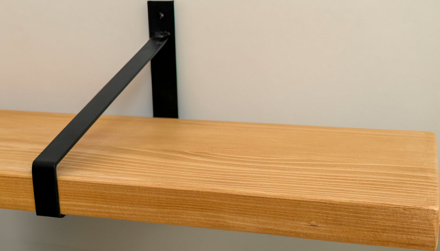 Wooden shelf on suspense bracket with Fiddes colour range