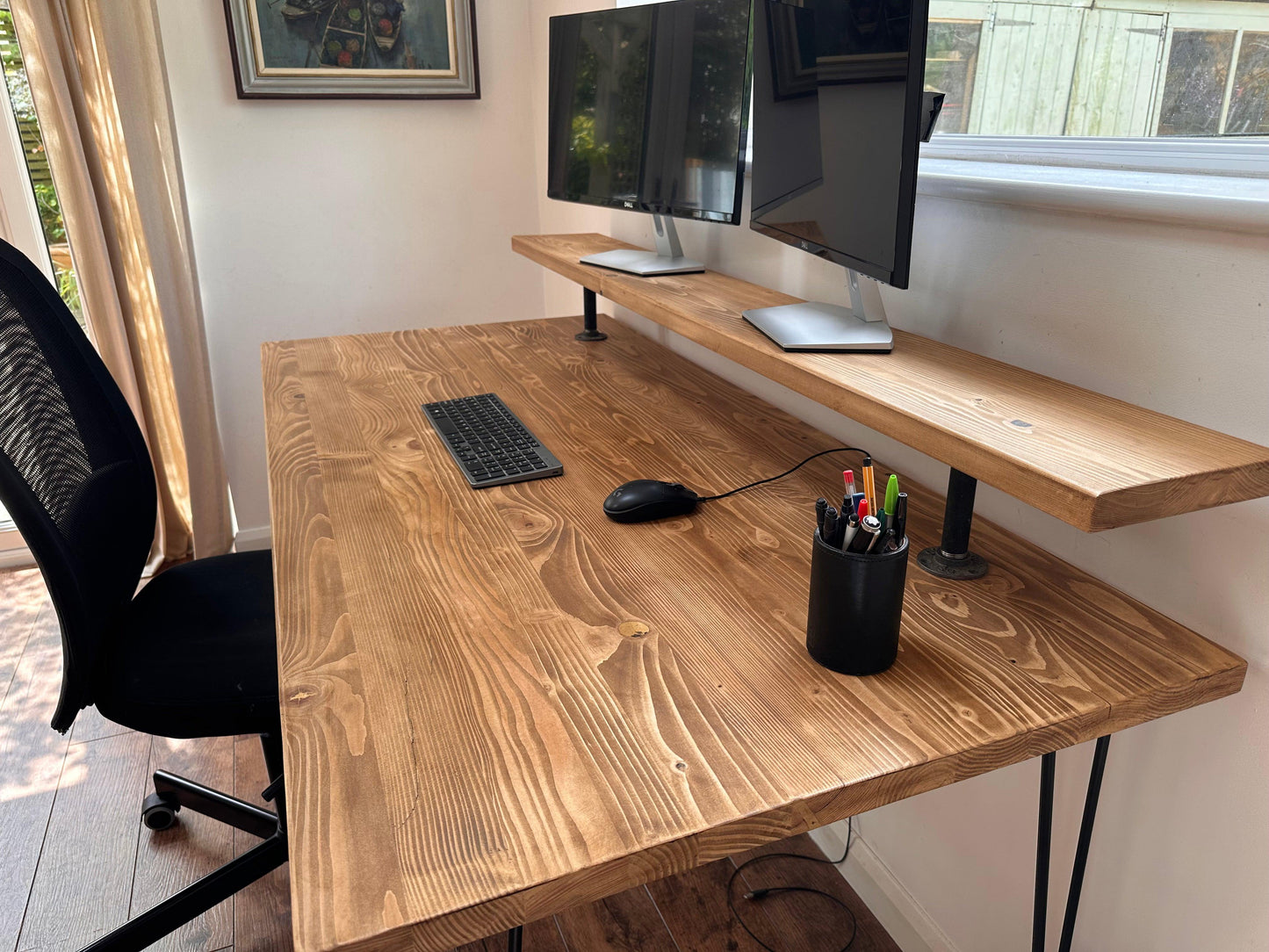 Desk with Monitor Shelf Riser on Hairpin Legs - adrian-4cf6