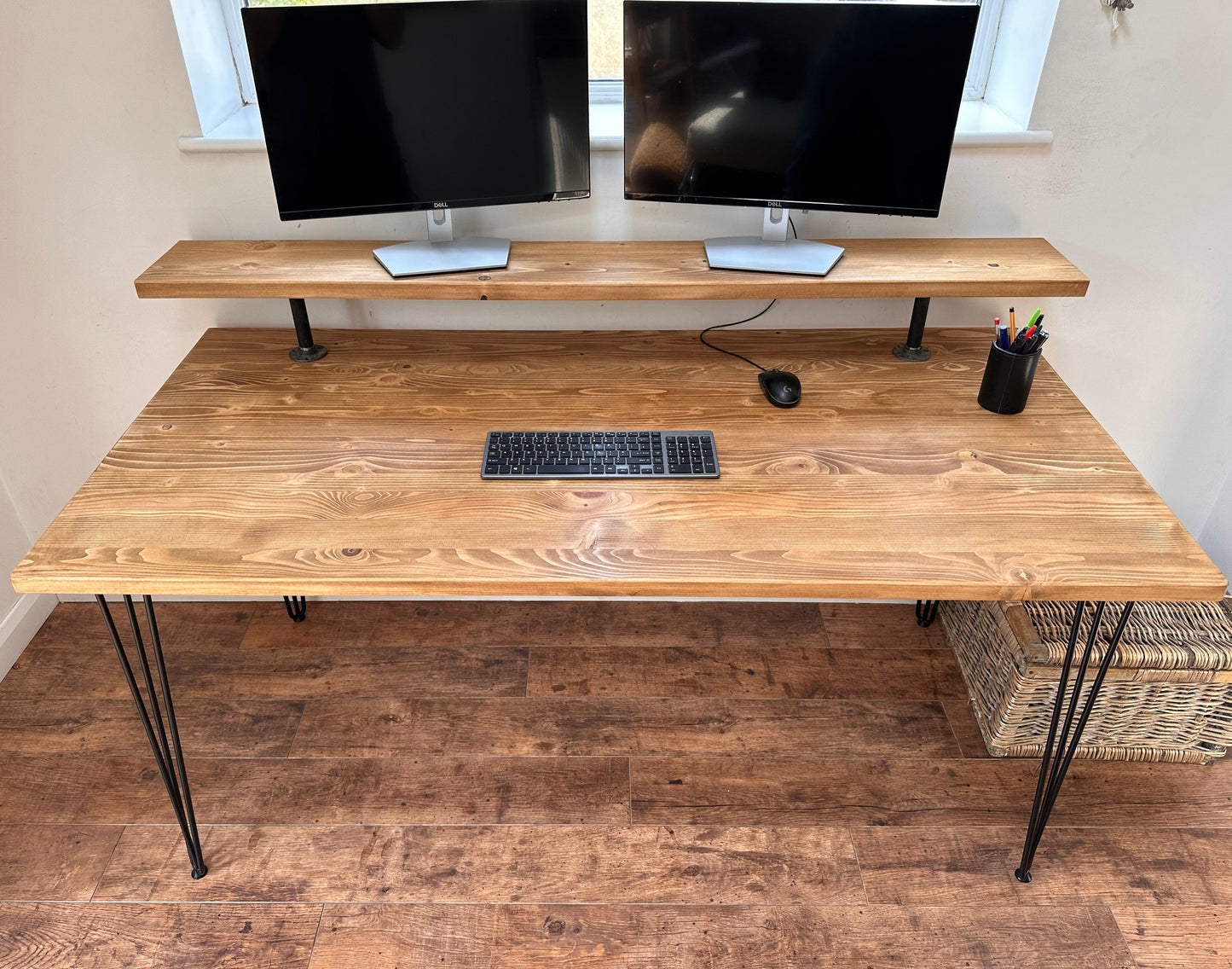 Desk with Monitor Shelf Riser on Hairpin Legs - adrian-4cf6