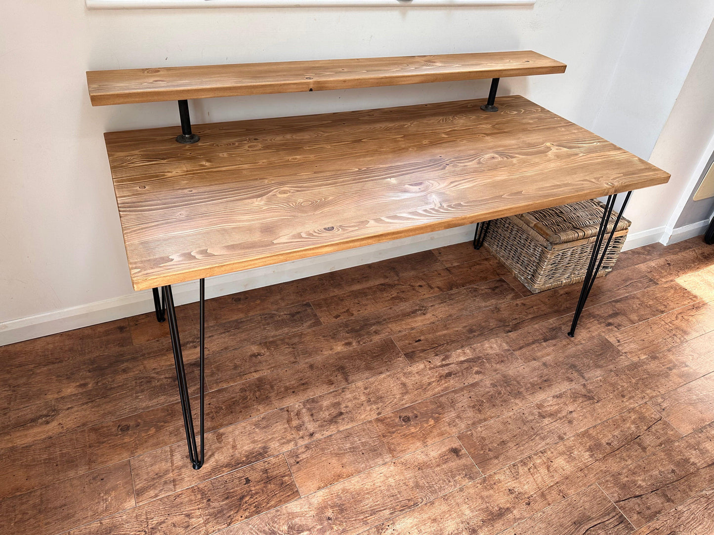 Desk with Monitor Shelf Riser on Hairpin Legs - adrian-4cf6
