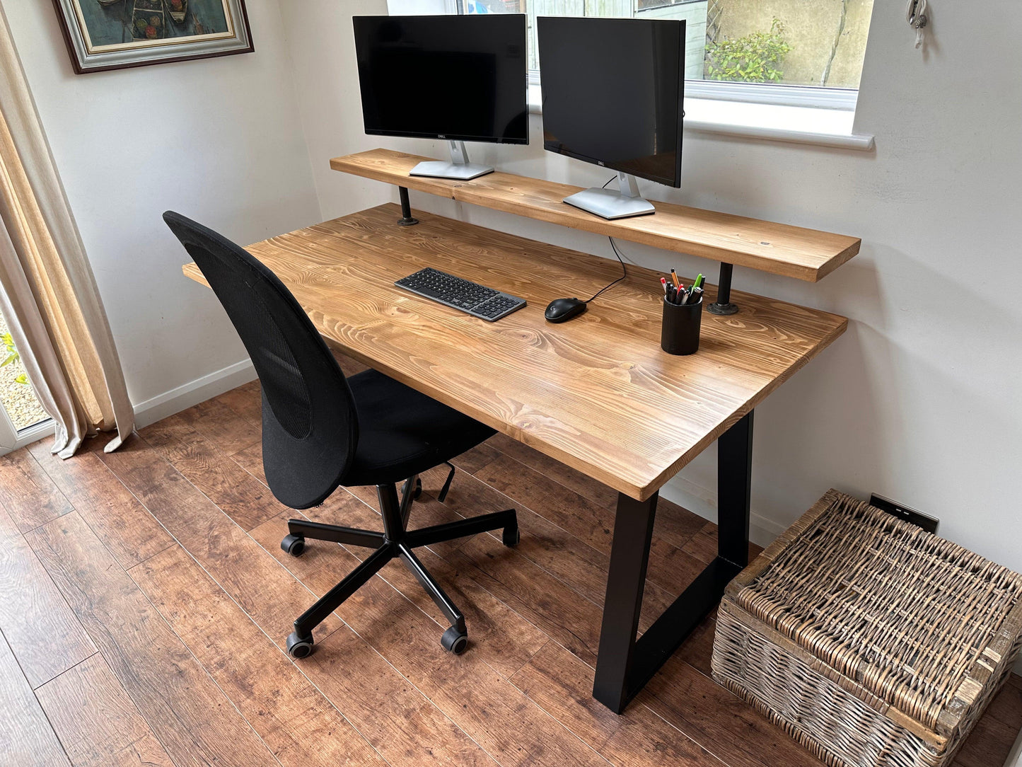 Desk with Monitor Shelf and Custom Legs - adrian-4cf6