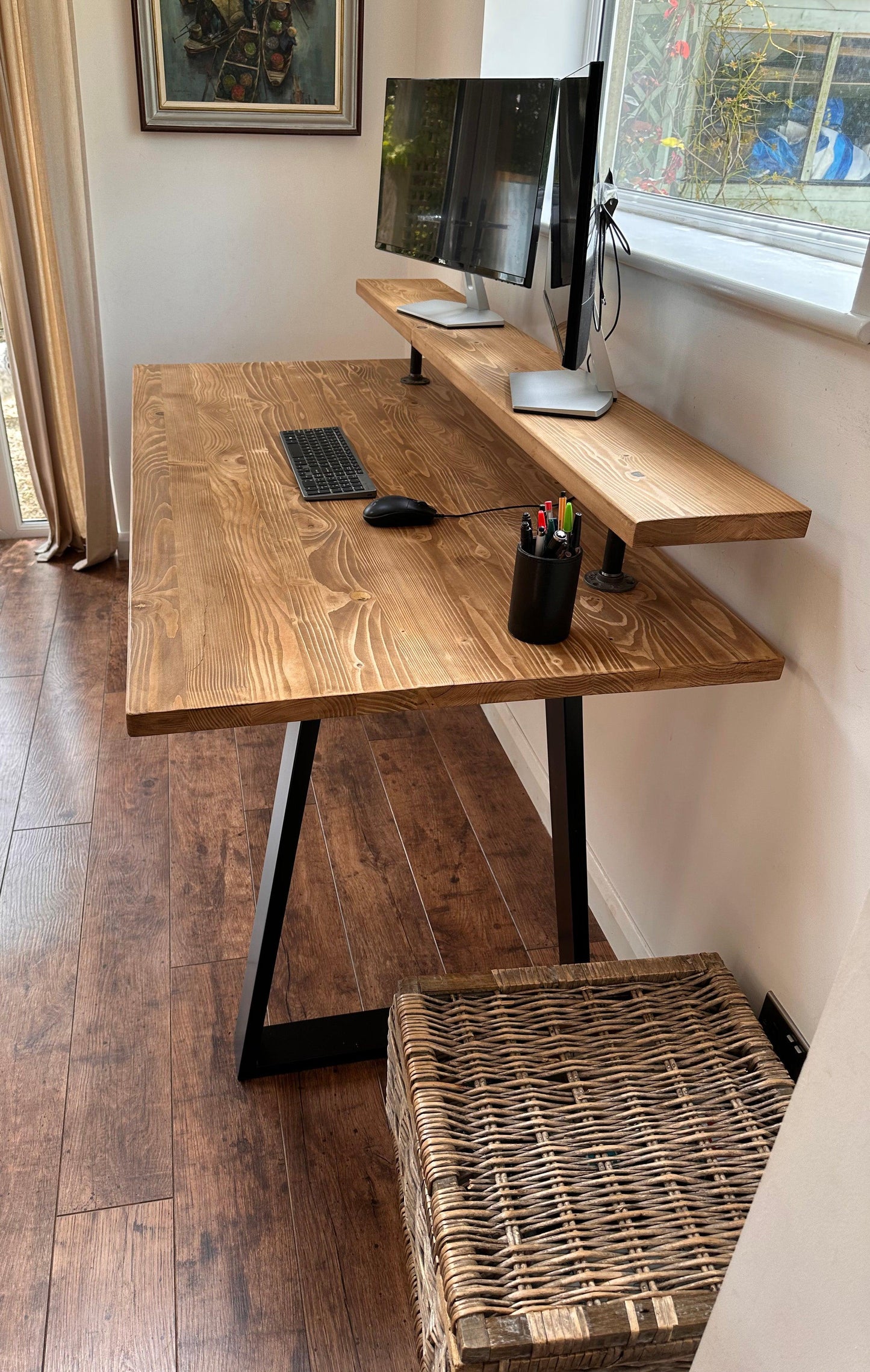Desk with Monitor Shelf and Custom Legs - adrian-4cf6
