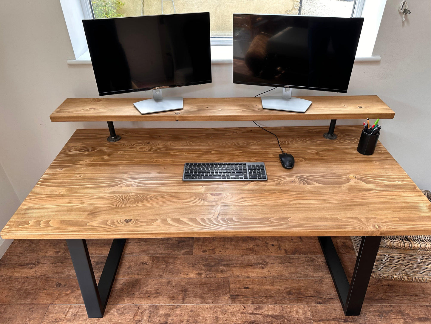 Desk with Monitor Shelf and Custom Legs - adrian-4cf6