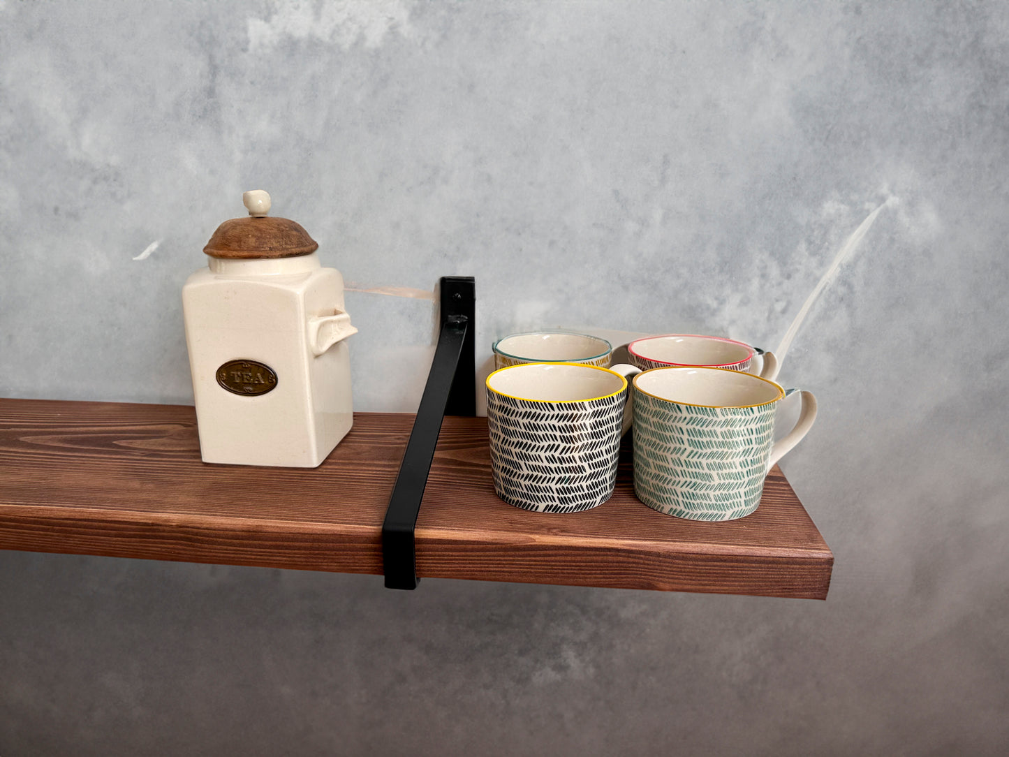 Briwax coloured shelf with suspense style bracket