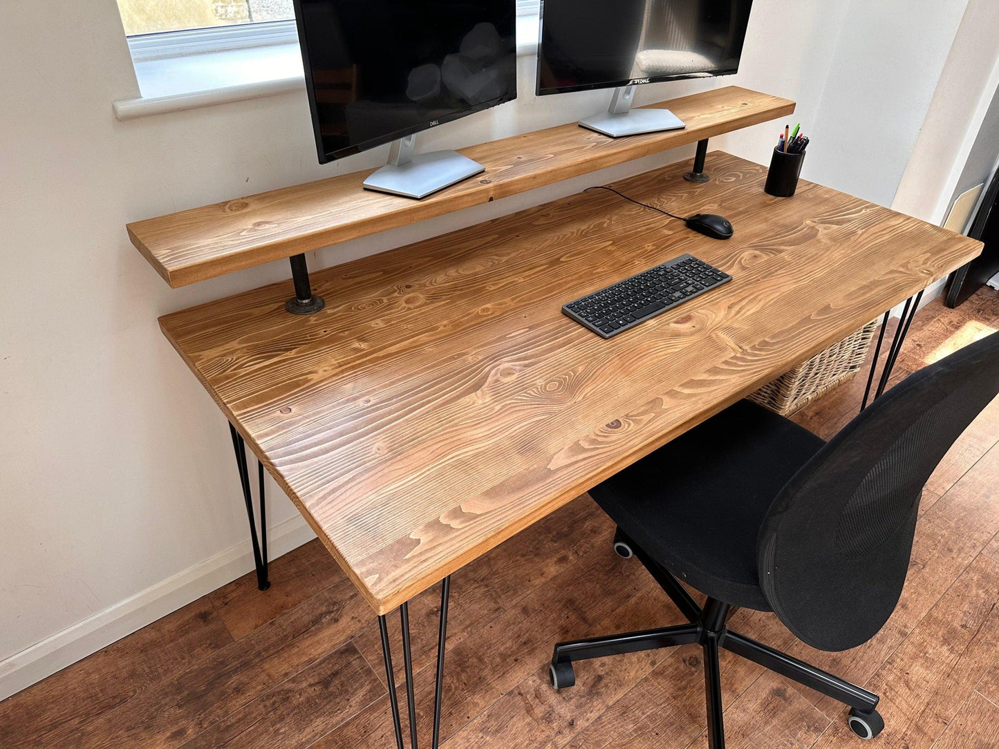 Desk with Monitor Shelf Riser on Hairpin Legs - adrian-4cf6
