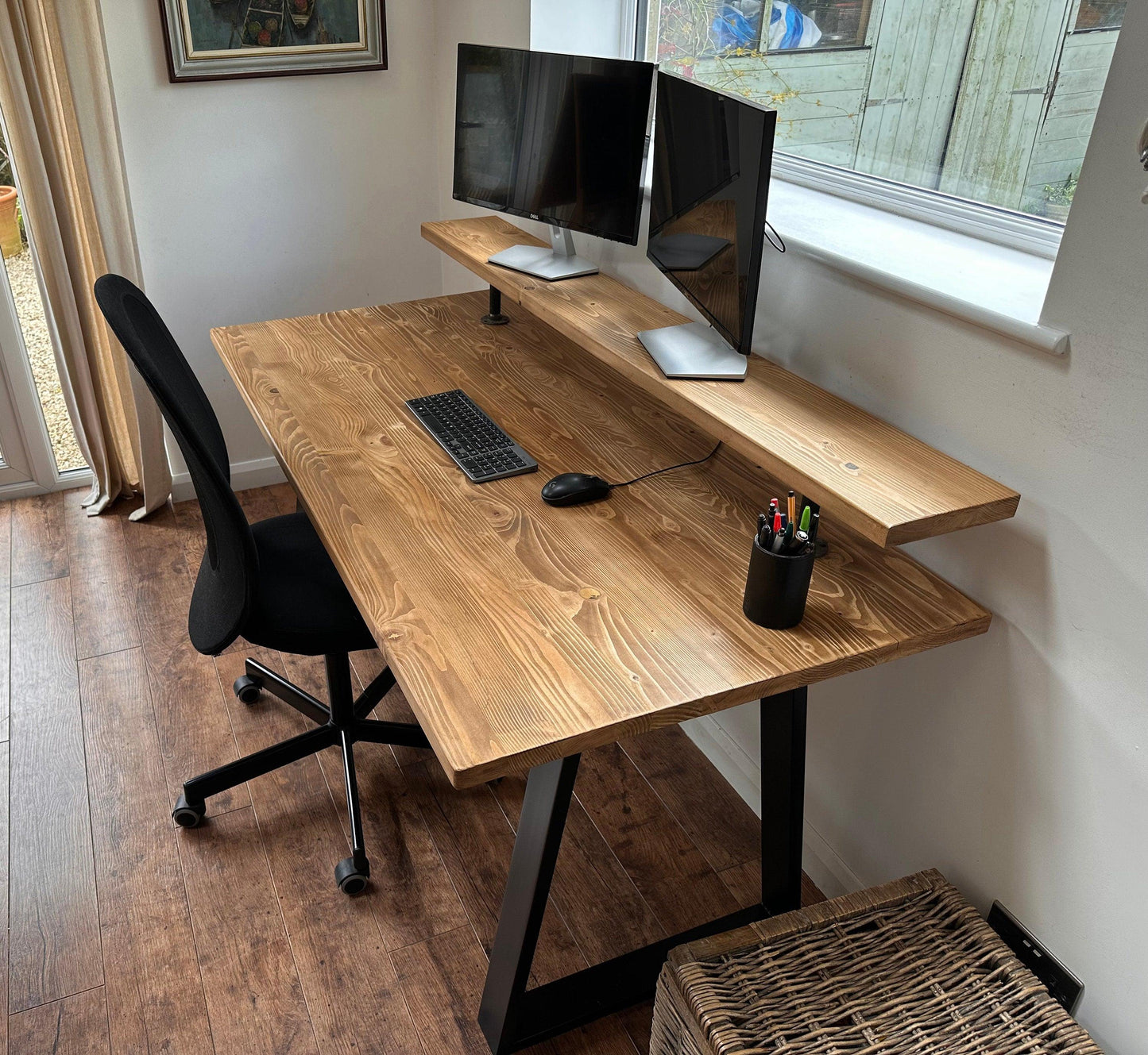 Desk with Monitor Shelf and Custom Legs - adrian-4cf6