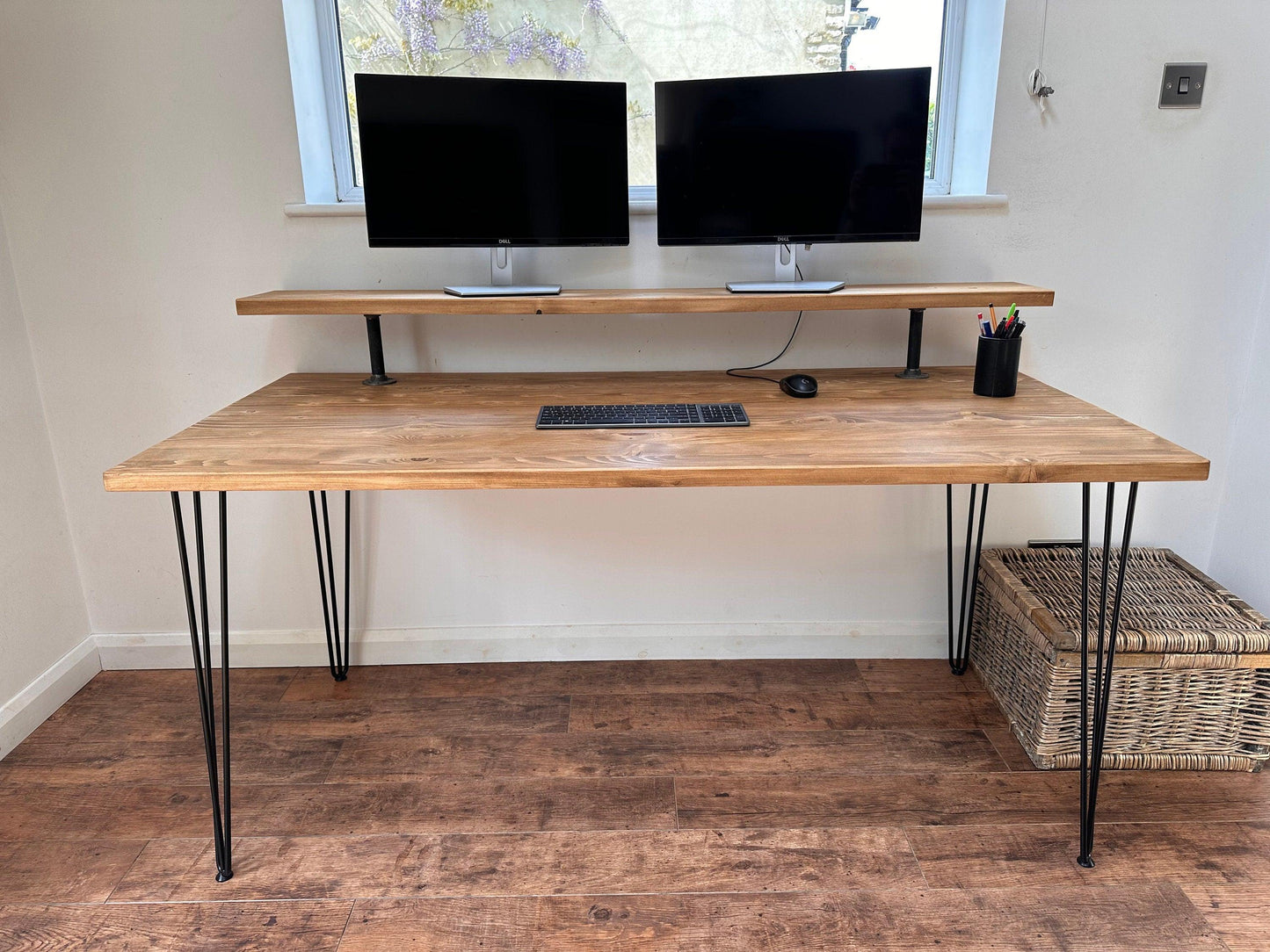 Desk with Monitor Shelf Riser on Hairpin Legs - adrian-4cf6