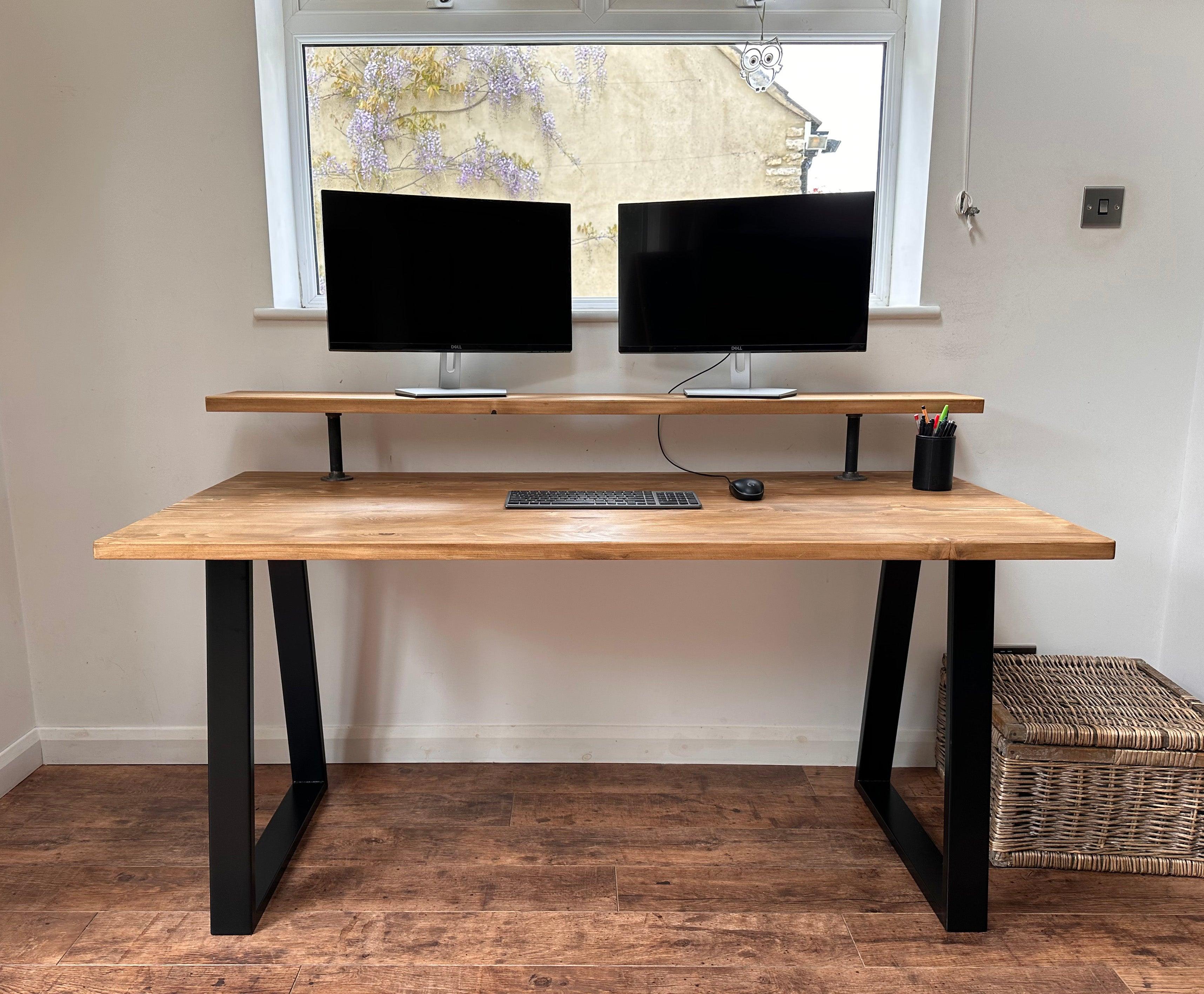 Wooden computer deals desk with shelves