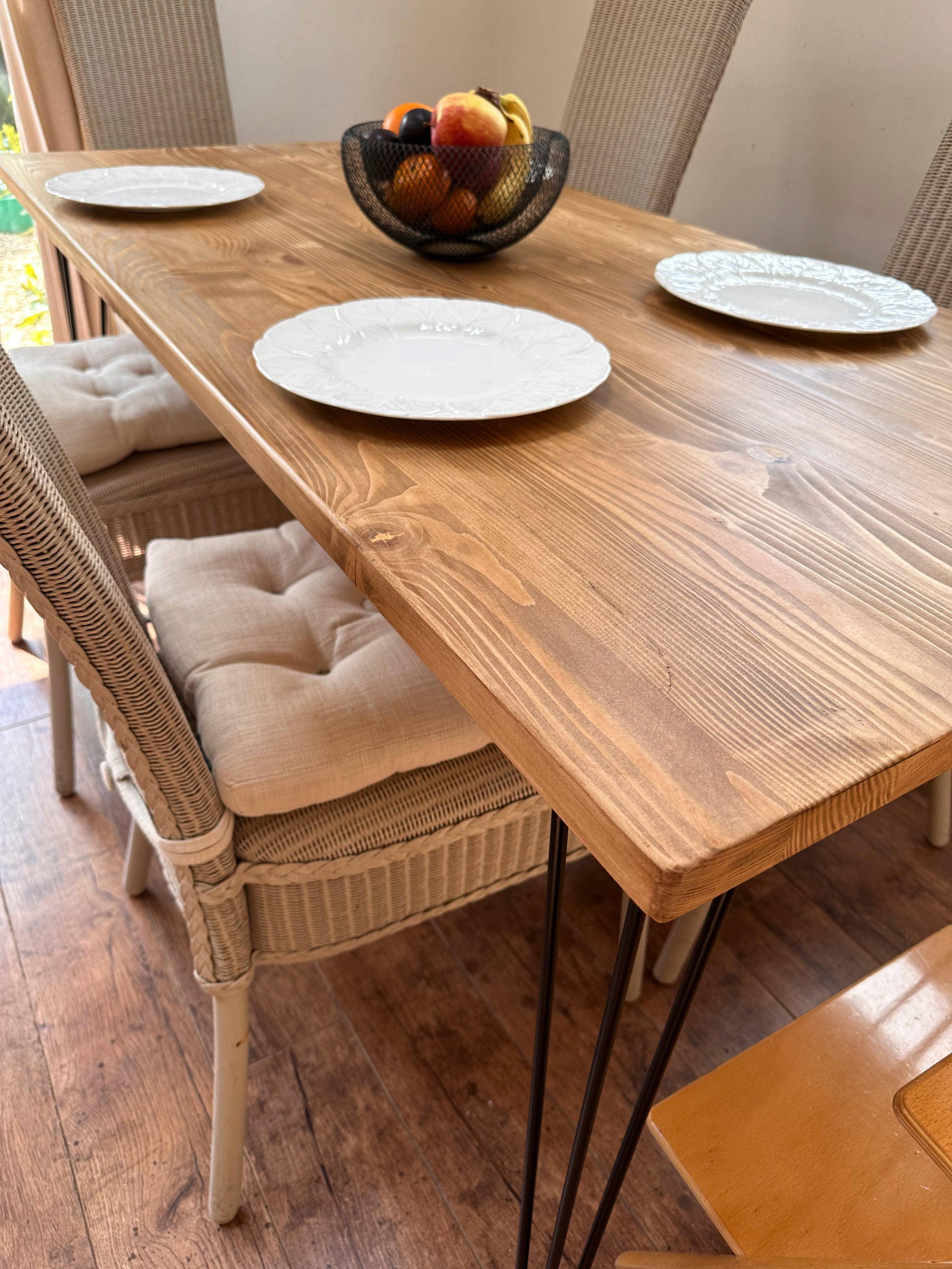 Dining room table with 2024 hairpin legs